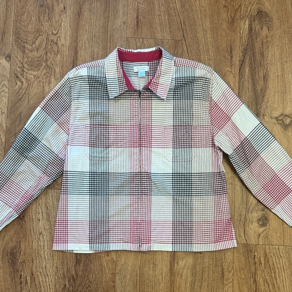 Red, Black and White Plaid Zip Up Collard Cottagecore 100% Cotton Jacket - Picture 11 of 14